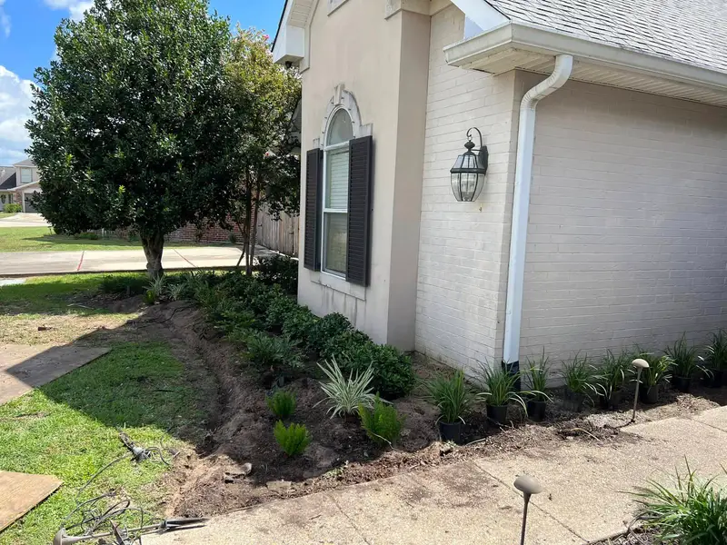 Lush garden bed with vibrant flowering plants and neatly trimmed shrubbery, meticulously maintained by Southern Grounds LLC in Marrero, LA.