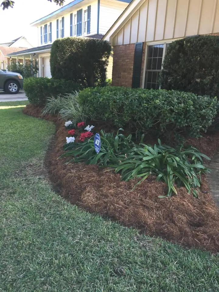 Beautiful landscaping flowerbeds with mulch crafted and installed by Southern Grounds, LLC in the greater new orleans area